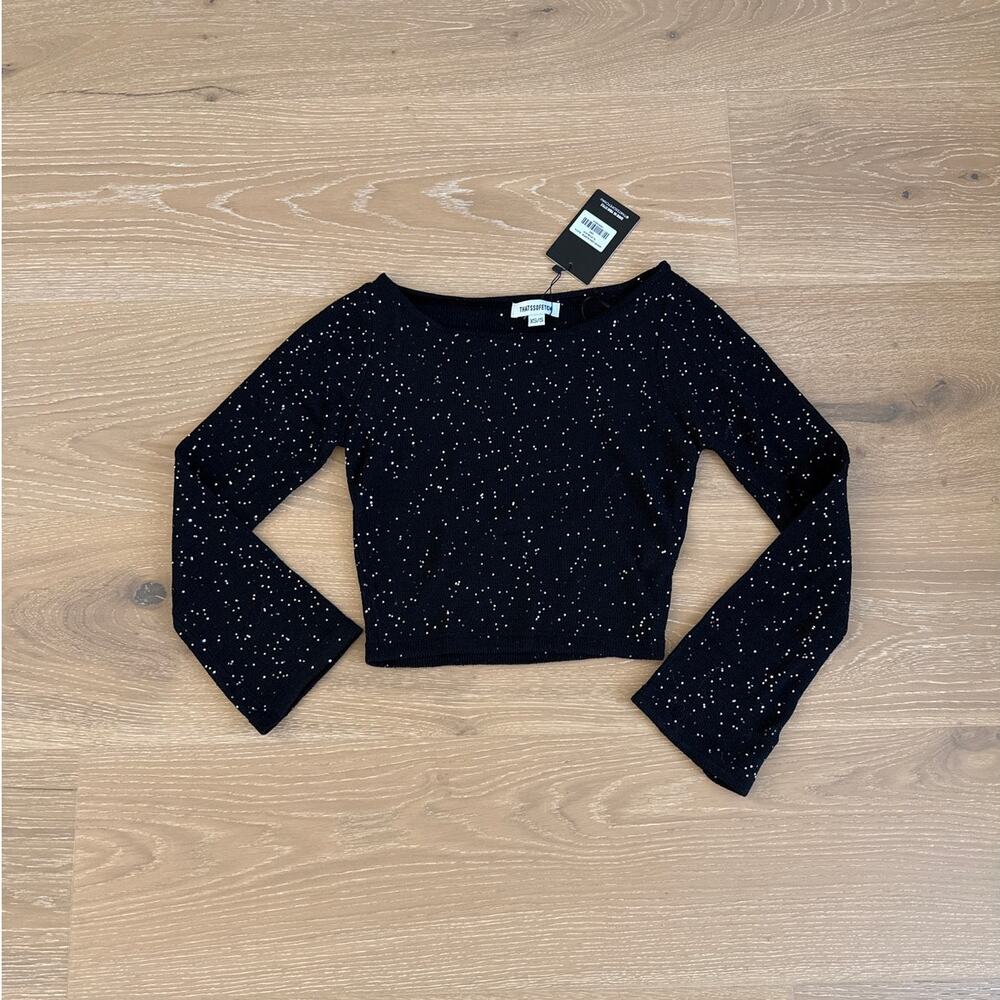 Thats So Fetch Top Long Sleeves Sequins Off Shoulder Jarvis Size XS/S Black